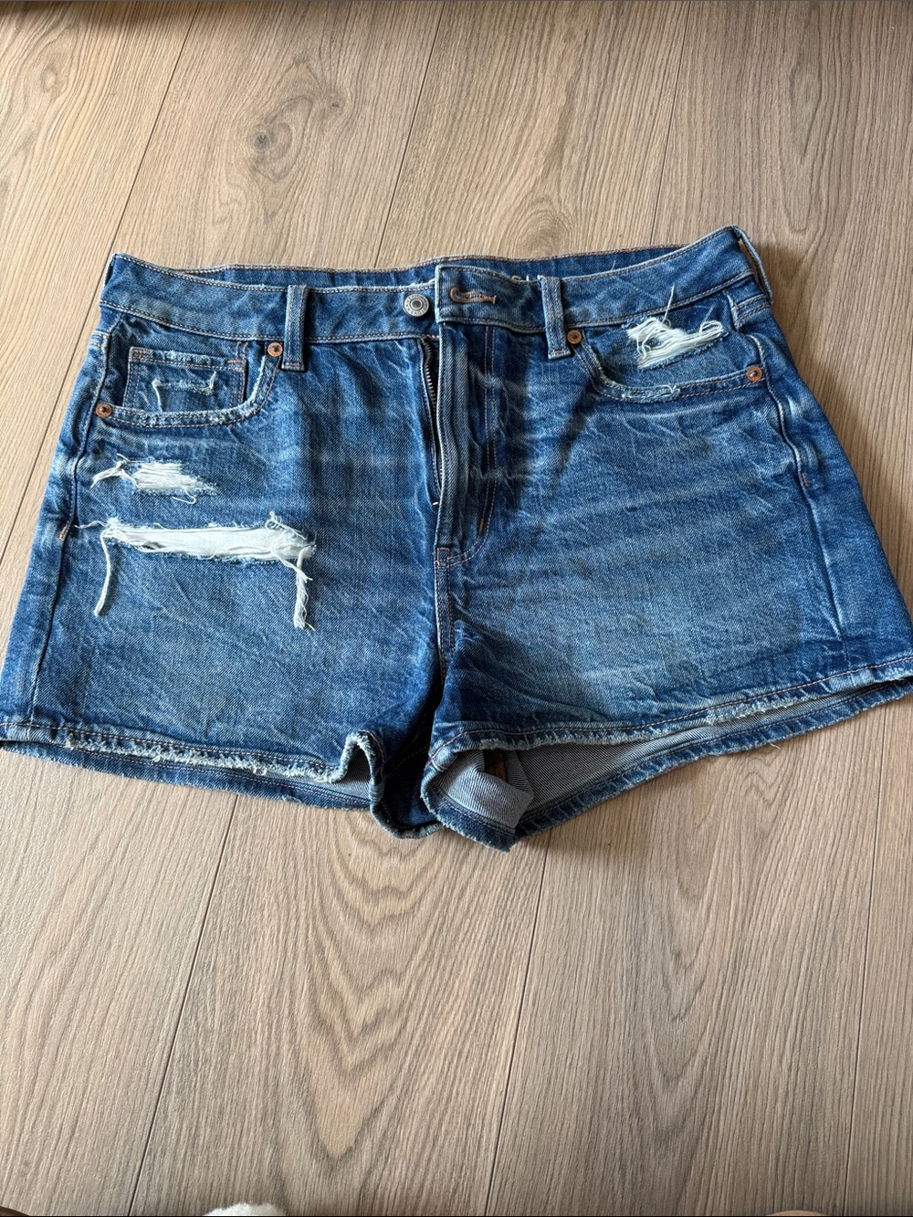 American Eagle Outfitters Washed Blue Distressed Denim Shorts